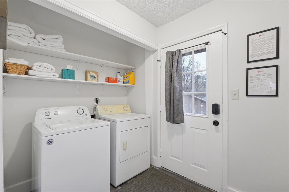 There's a washer and dryer for your convince, with soap included. 