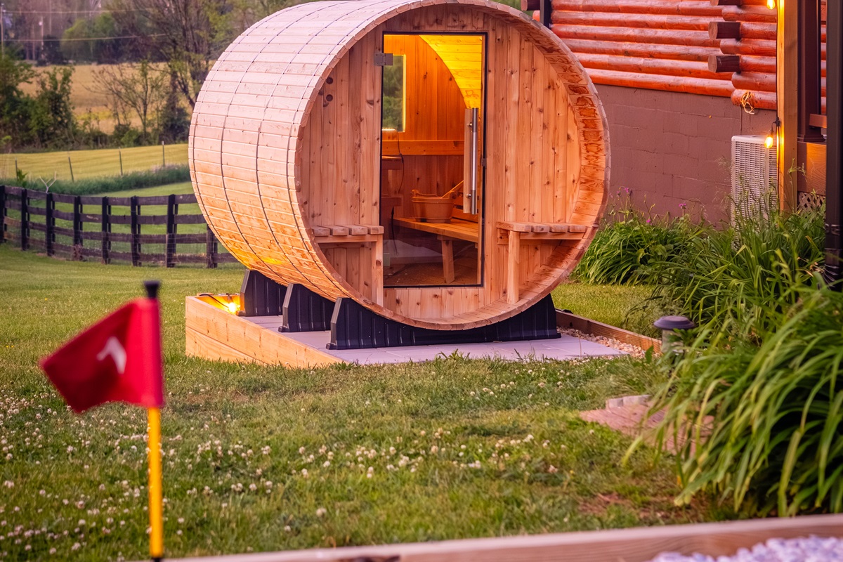 Step inside the barrel sauna after a long day on Shenandoah's trails. Cedar warmth, mountain quiet, and a full-body reset before a fire pit night.