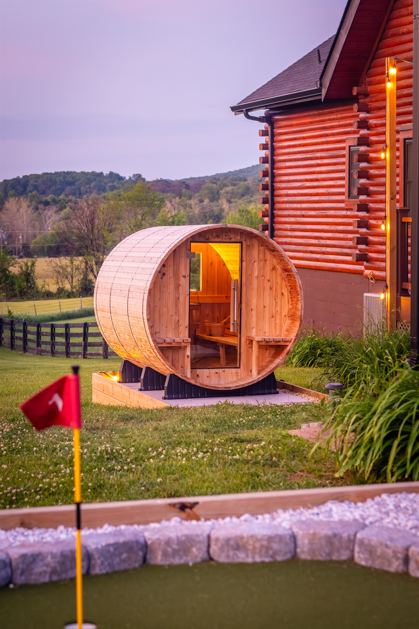 Step inside the barrel sauna after a long day on Shenandoah's trails. Cedar warmth, mountain quiet, and a full-body reset before a fire pit night.