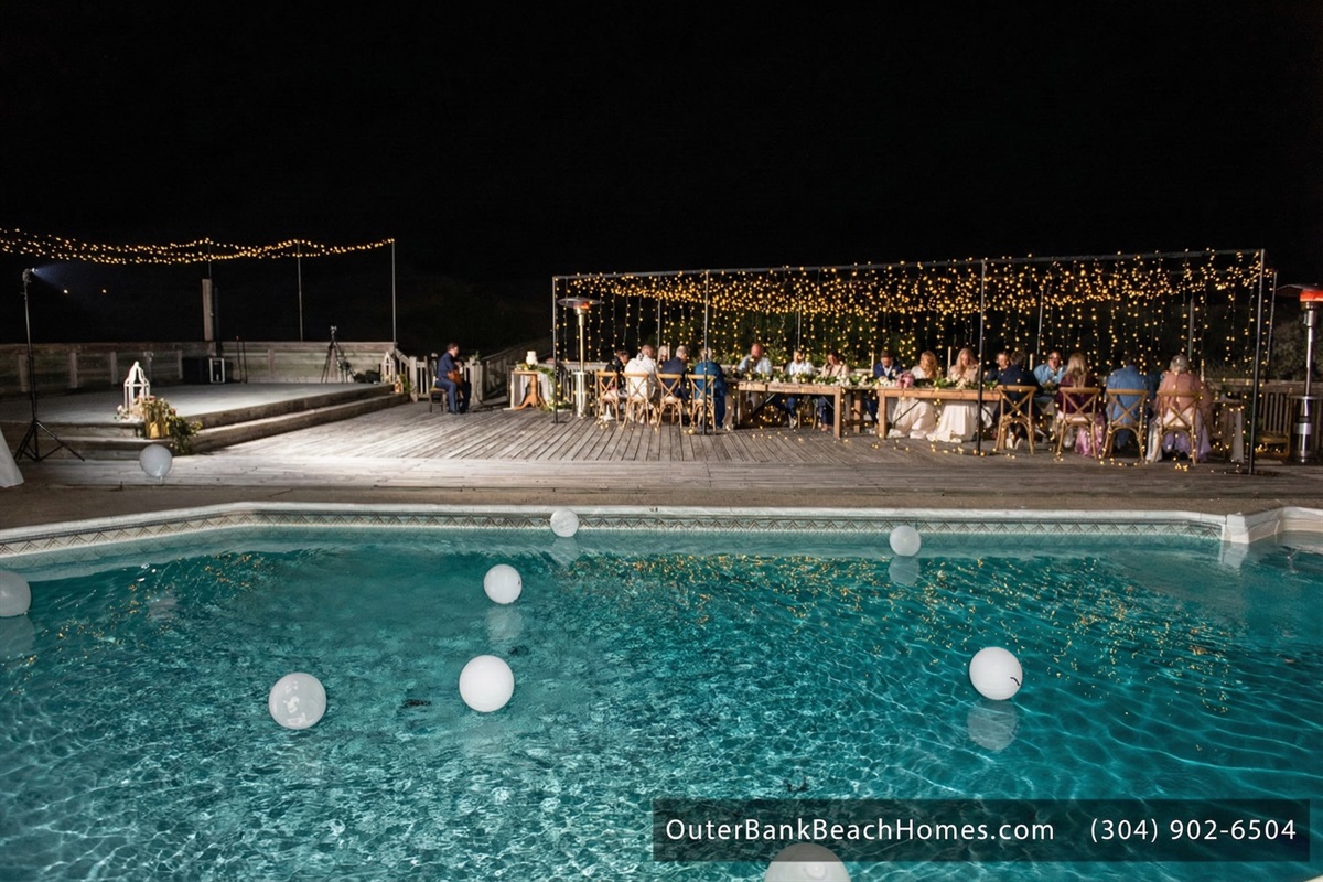 Reception Dinner Under the Stars — Poolside Dining for Up to 72 Guests | String Lights, Oceanfront Setting | Hemingway & Mark Twain Estate