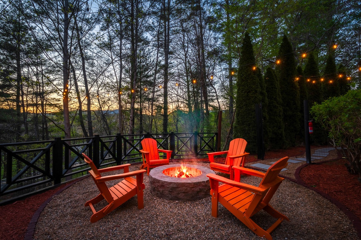 Outdoor lounge and fire pit area - perfect for evenings under the lights after a day downtown
