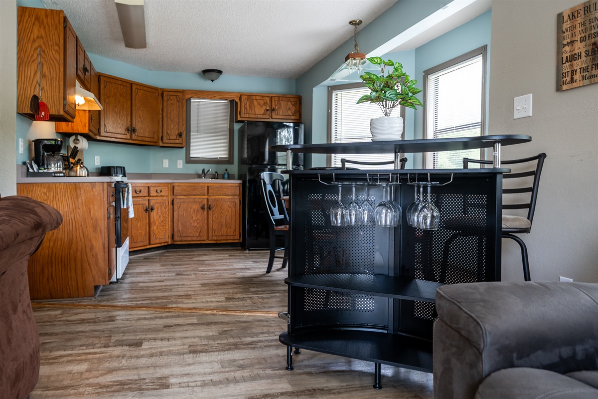 Kitchen and living room connect in open concept