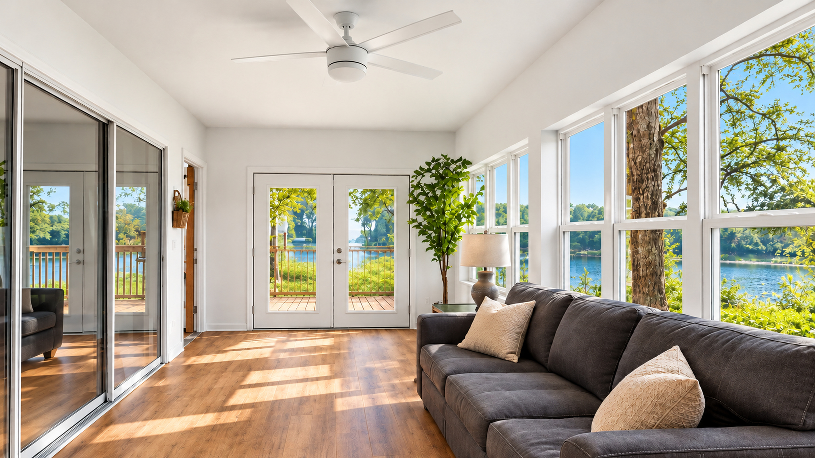 Sunlit Lakeside Sunroom