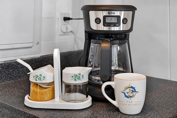 Essential coffee maker provided for simple, at-home brewing.