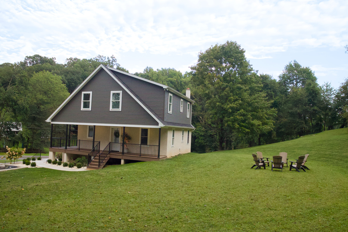 Back yard view with fire pit (yes, we have firewood for you!) 