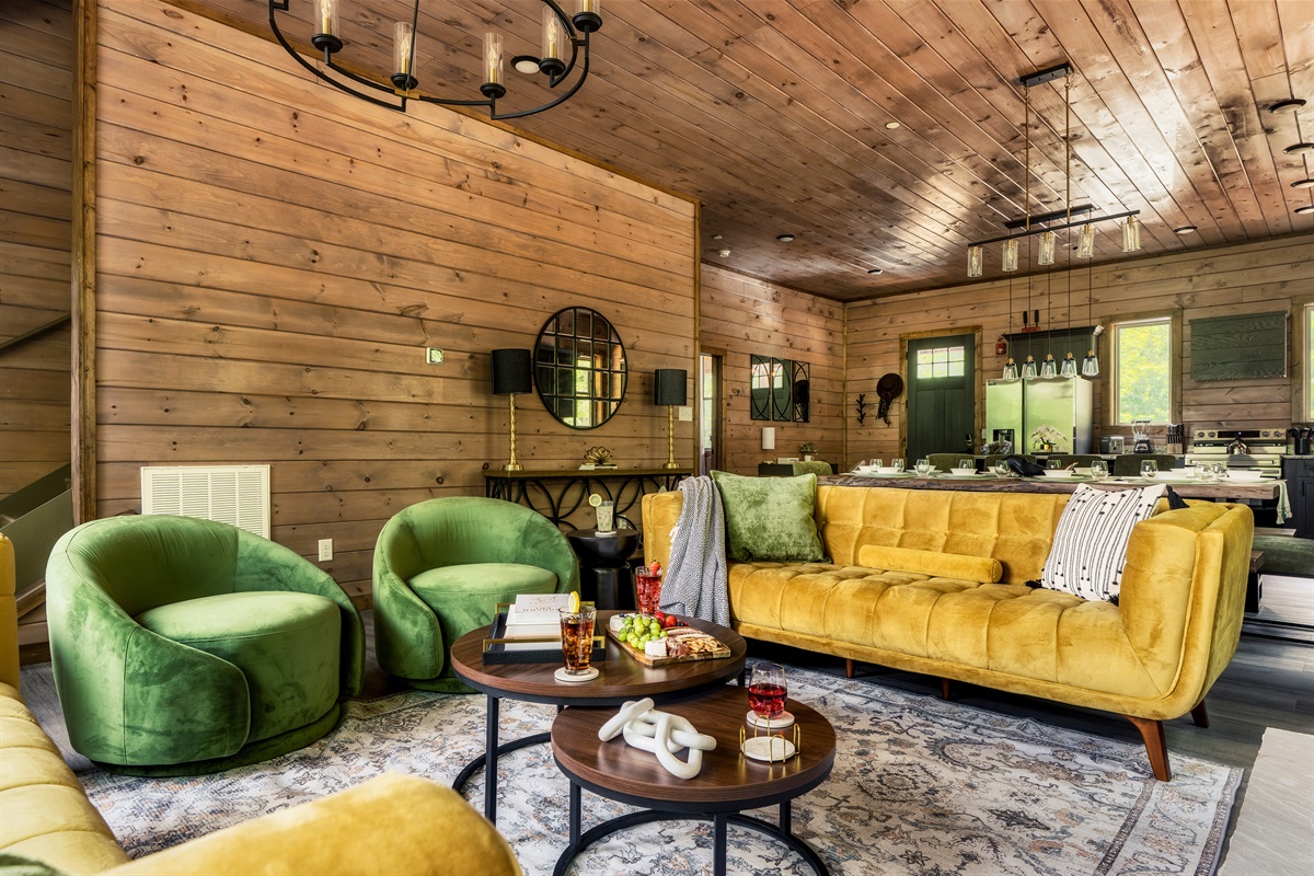 Stylish lounge with plush seating, perfect for movie nights or game time.