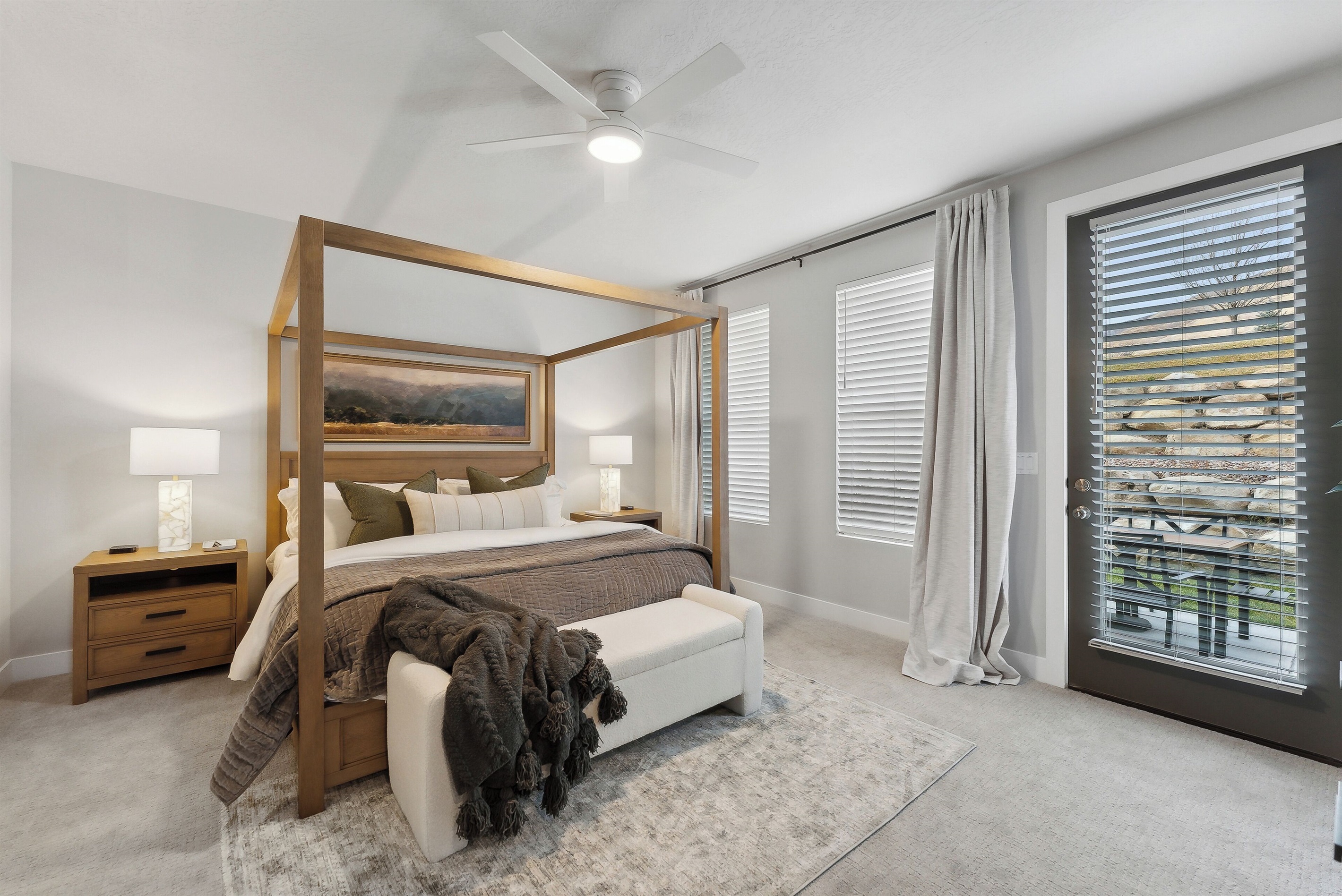 Sleep like royalty: soft cotton sheets, down comforter, and layers of cozy accents in the Zermatt Suite.