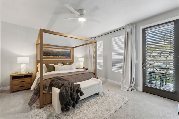 Sleep like royalty: soft cotton sheets, down comforter, and layers of cozy accents in the Zermatt Suite.