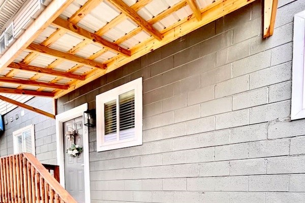Covered awning entrance.