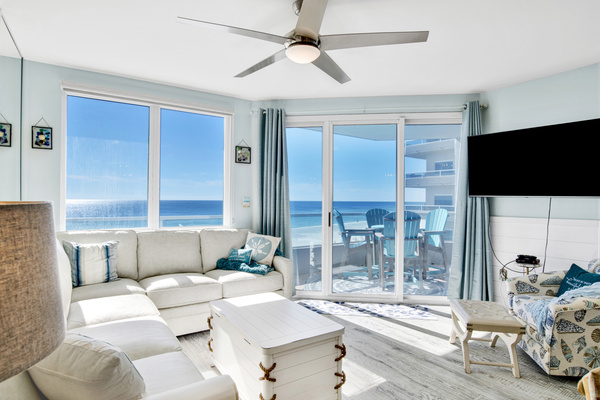 Ocean view from the cheerful and cozy living room