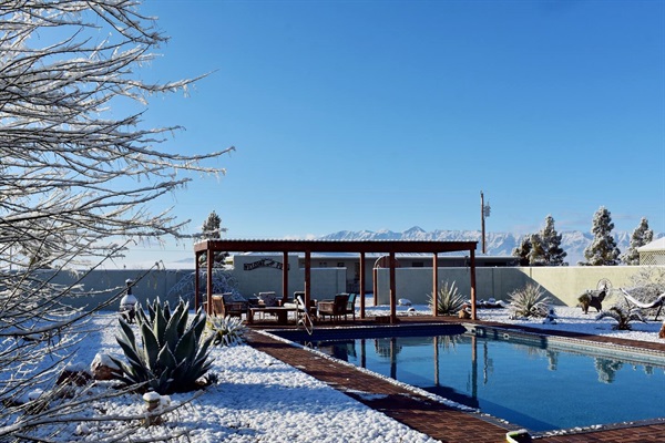 We have beautiful crisp winters here in Pahrump, it makes for great hiking weather and I love the views of the snow-covered mountains all around us. It does get cold in the winter so please keep in mind that the pool is not heated.