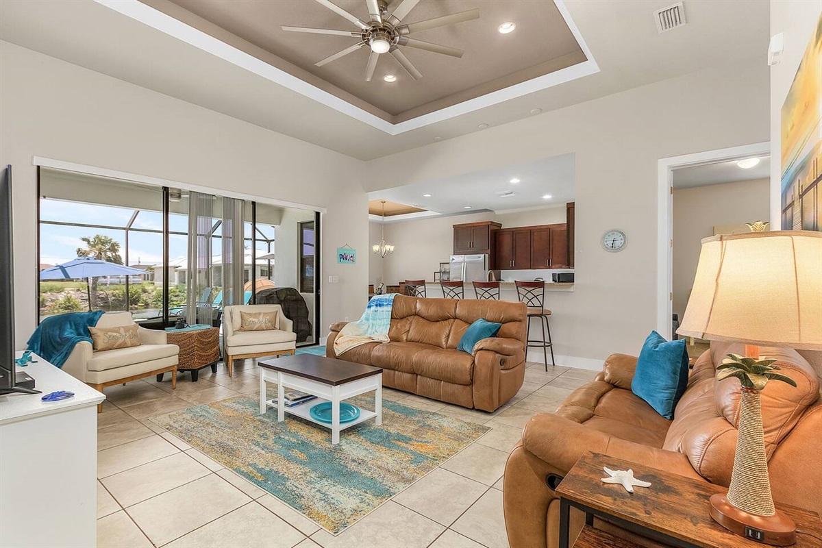 Spacious living room with coastal décor