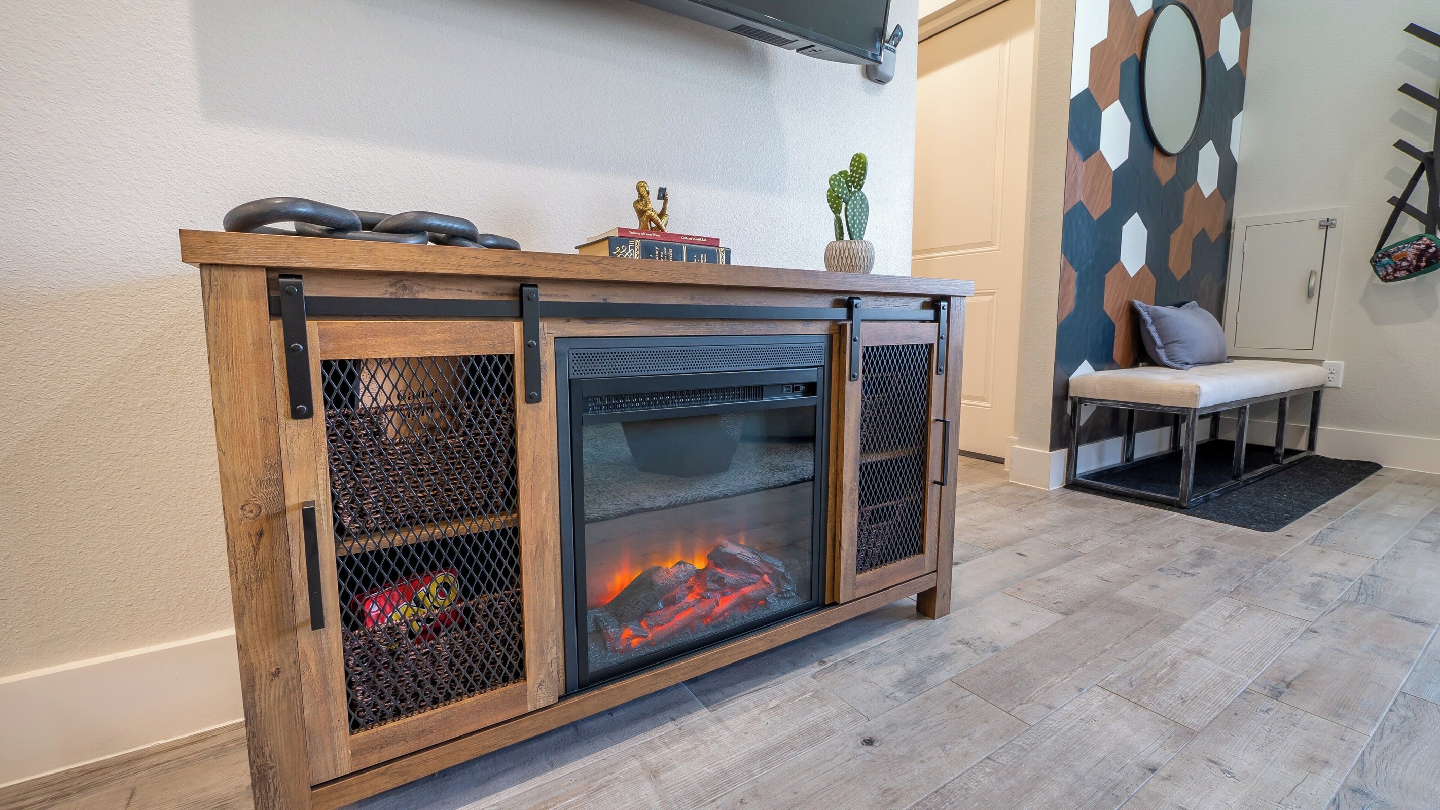 Cozy done right! It even heats the space for those cooler nights.