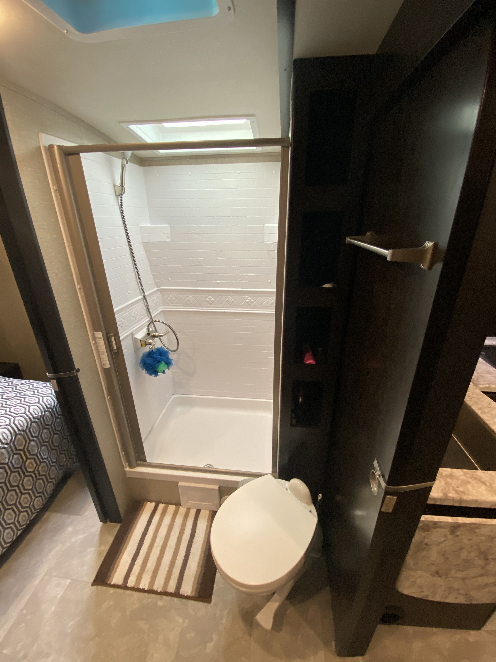 Full size shower. Enjoy getting clean with hot water wherever you are.
