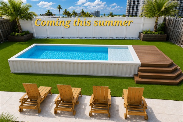 Available starting June! Brand new backyard renovation with a private shipping container pool. Relax on the tanning ledge or take a refreshing dip. 