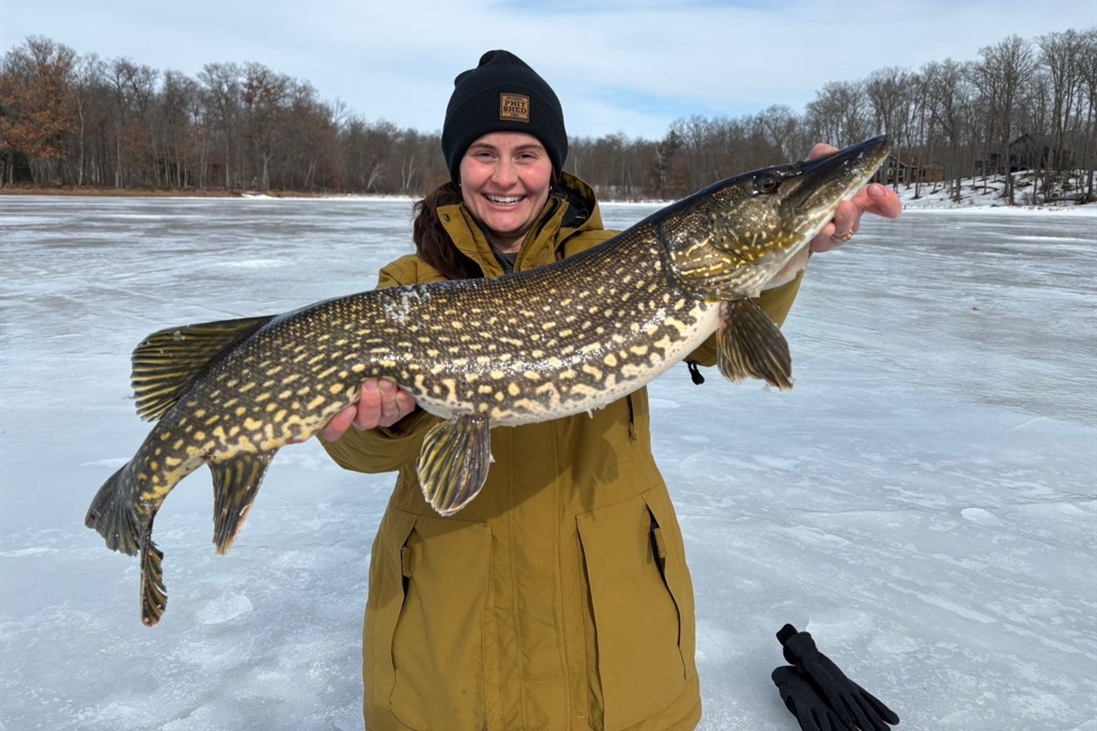 Ice fishing is great too! This monster was caught in February of 2026