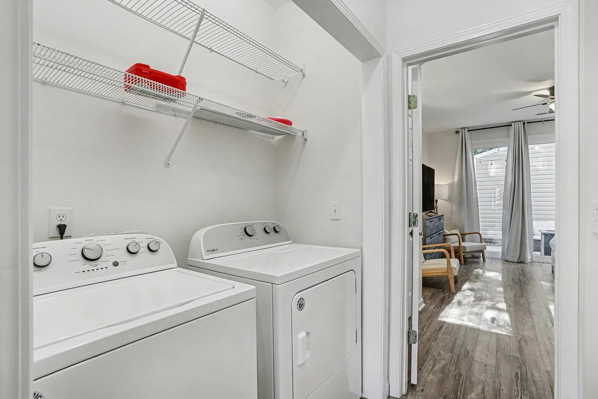 Full-size washer and dryer — pack light and keep the beach towels fresh