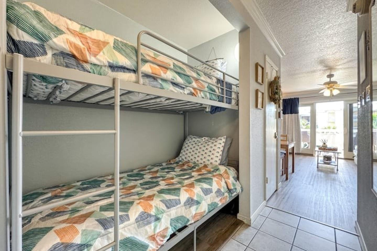 True twin bunks across the hall from the bedroom