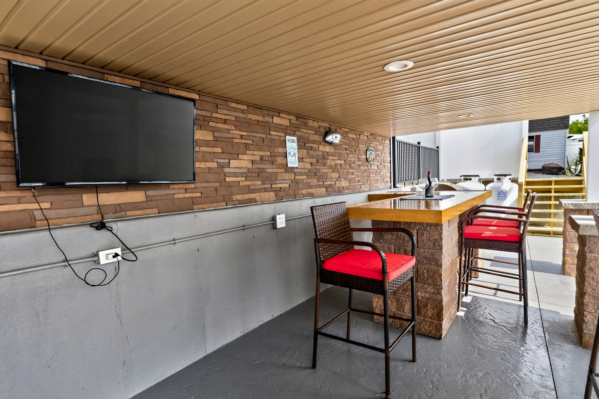 Outdoor bar beside the covered patio