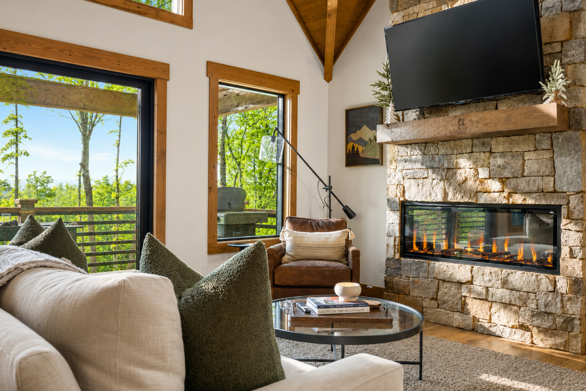 Unwind by the electric fireplace where rustic meets refined in every thoughtfully chosen detail.
*Indoor Fireplace (Seasonal Use October - April)