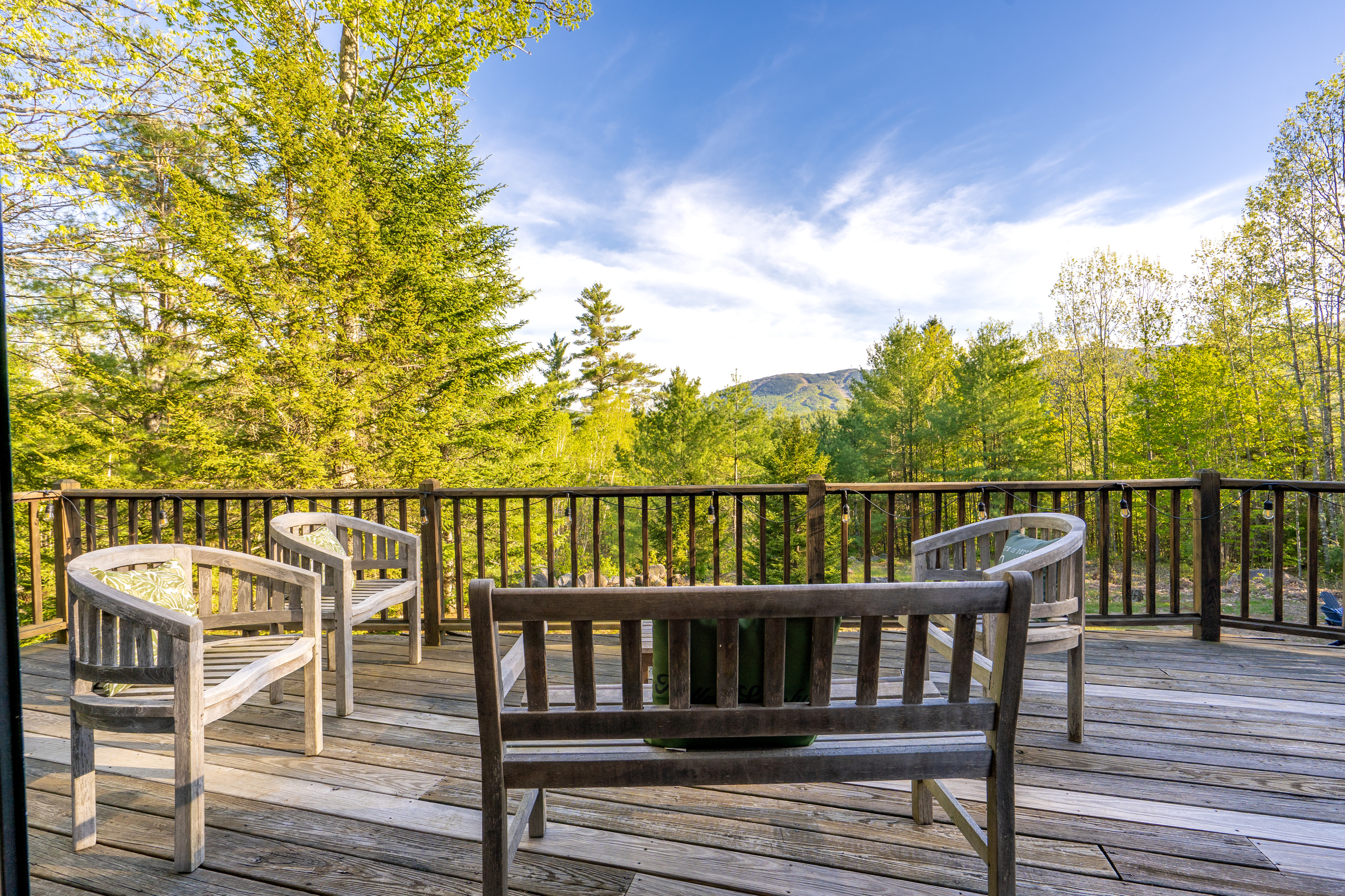 Take in the fresh mountain air and peaceful scenery from the large outdoor deck.