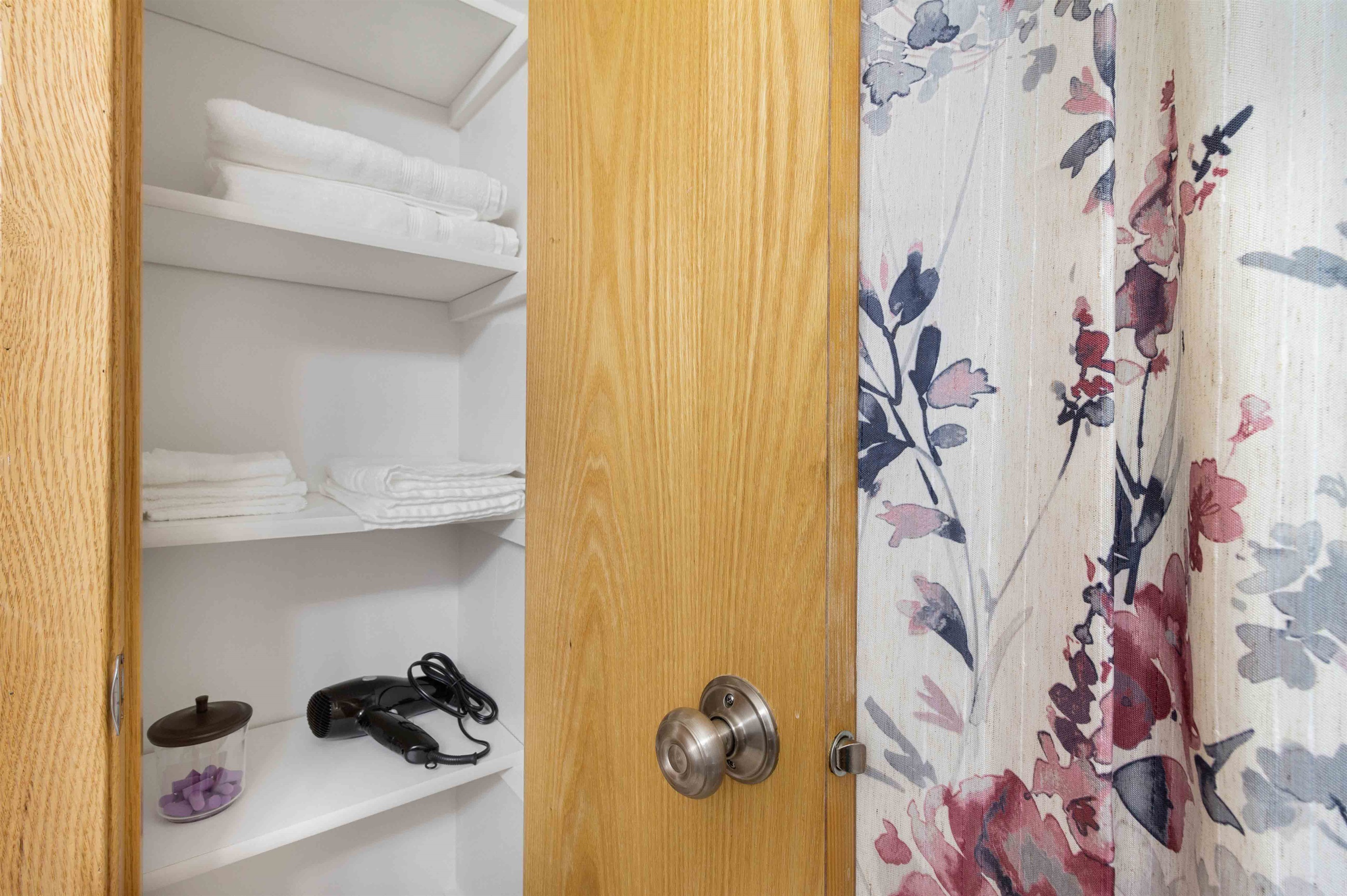 Plenty of clean towels, and a hairdryer for your convenience.