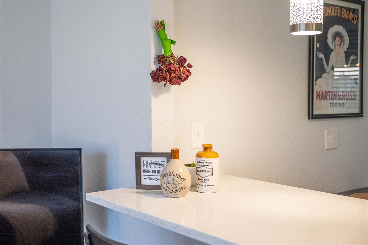 Kitchen counter with inviting decorations