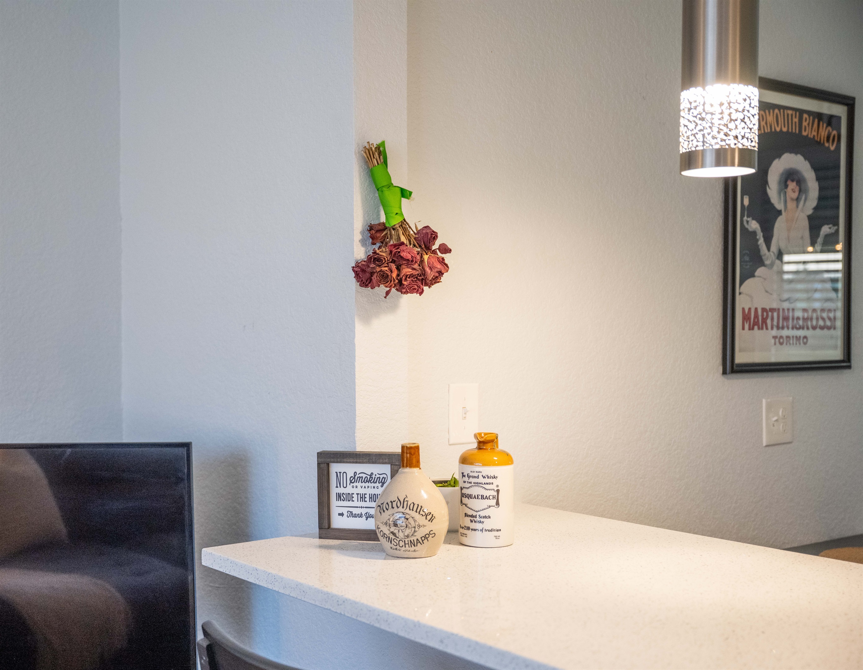 Kitchen counter with inviting decorations