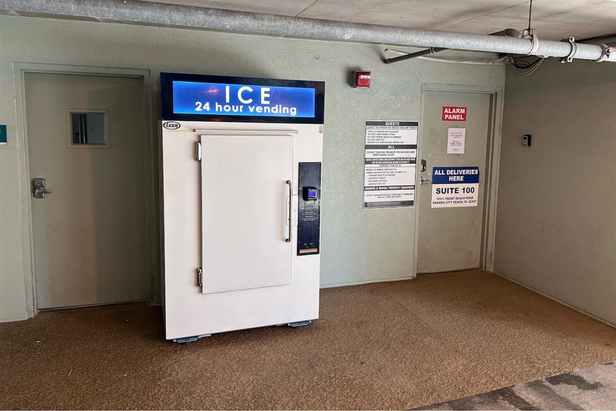 New ice machine by the pool.  Uses a credit card to dispense ice. 