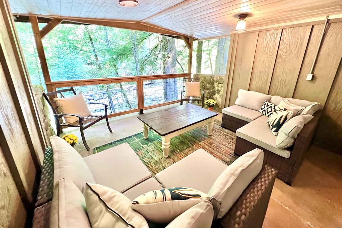 Basement patio with great view of the Sandy River