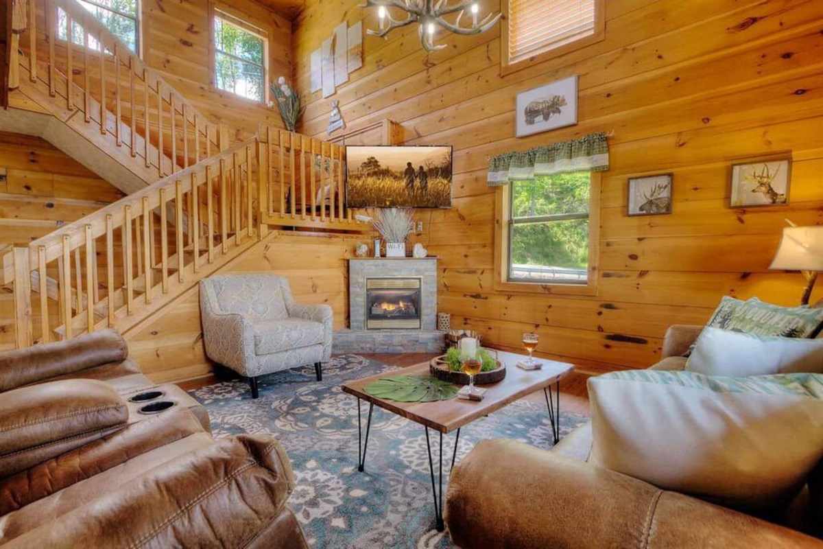 Relax in front of the gas fire place.