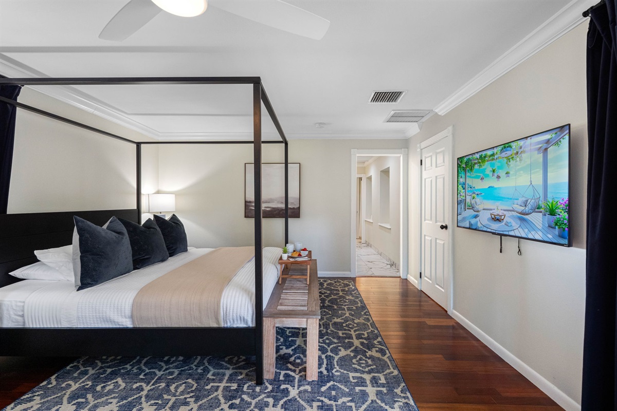 Relax in a serene space complete with a seating area, perfect for morning coffee or evening unwinding.