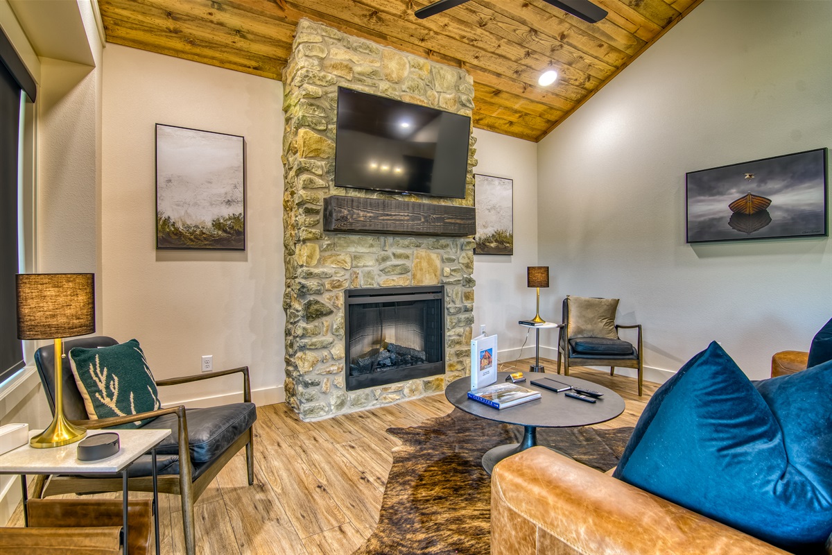 Cozy living area with electric fireplace