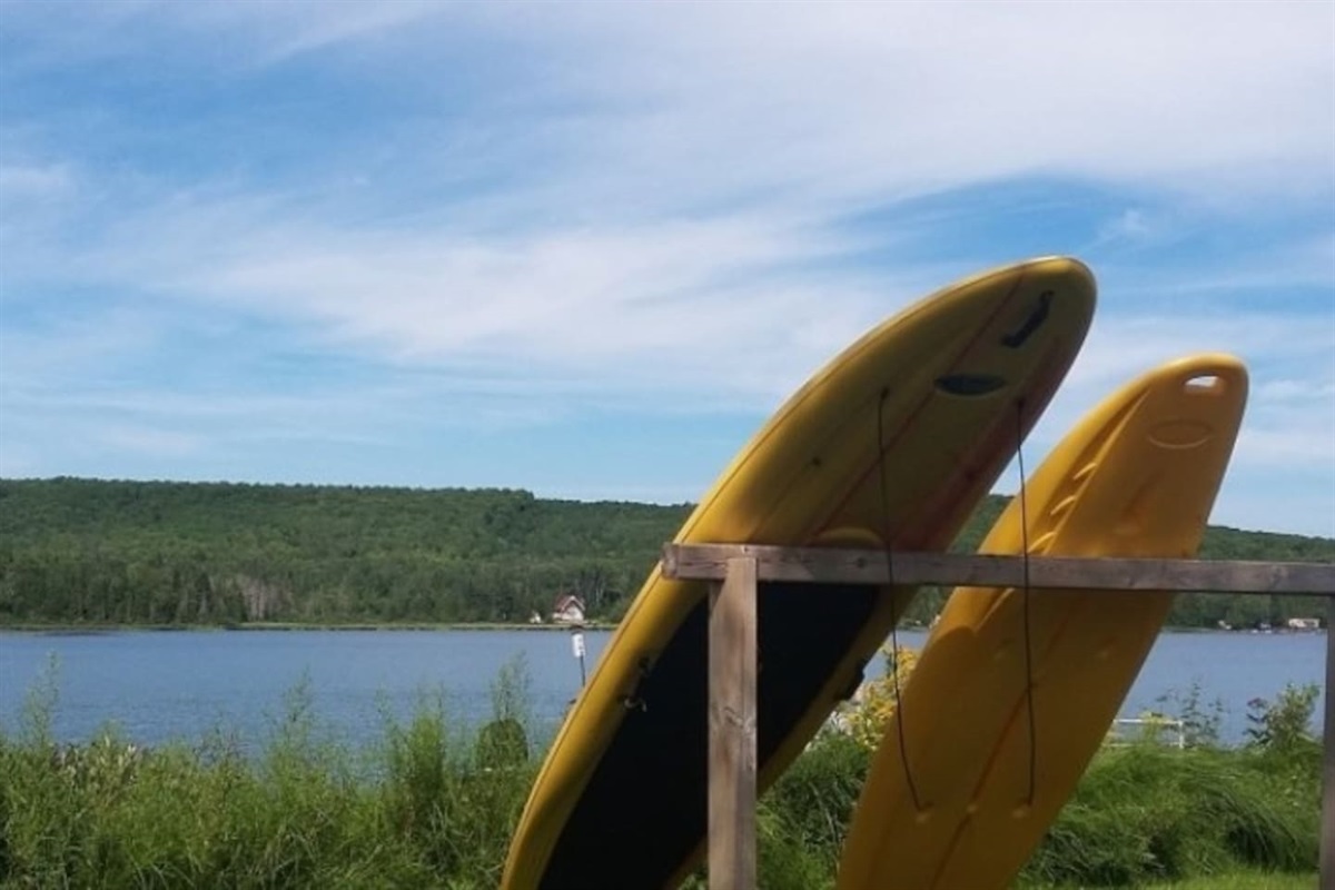 Location de kayaks et de planche à pagaie. Observations de canards au Lac Frontière.