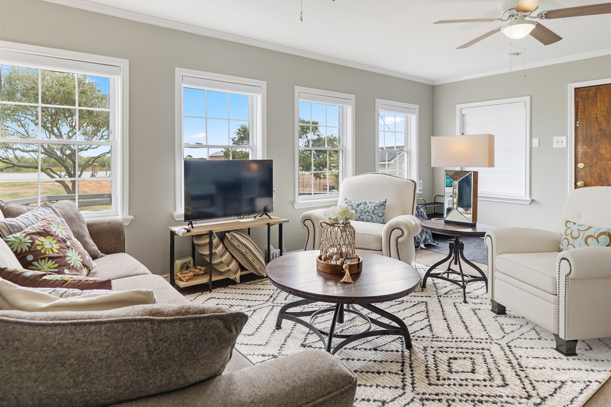 living room with views of the Caney Creek