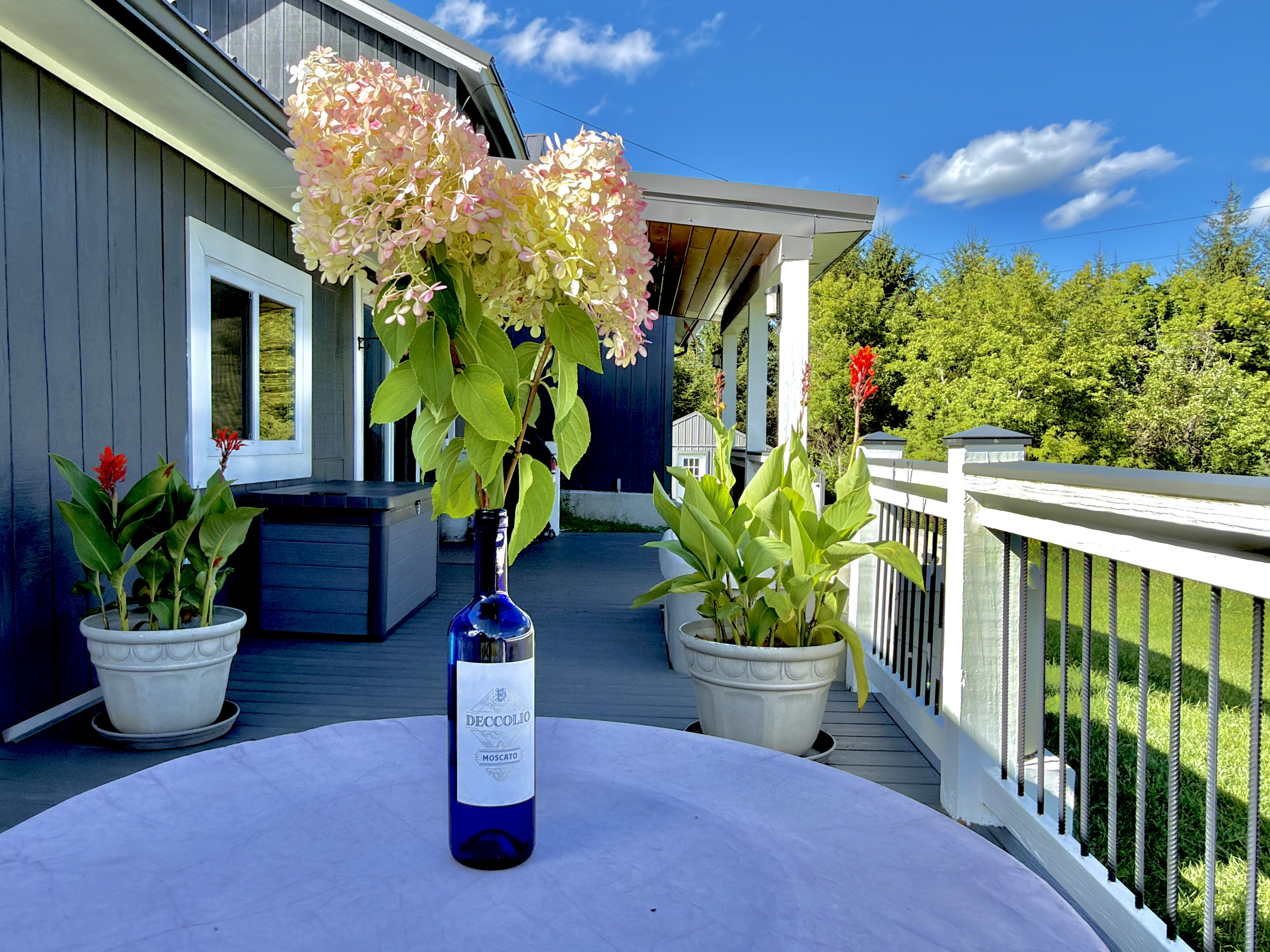 Unwind on the expansive, sun-drenched deck surrounded by lush seasonal blooms. Whether you're sipping a glass of local wine or enjoying the crisp afternoon air, this covered wrap-around porch offers the perfect space to relax and reconnect.