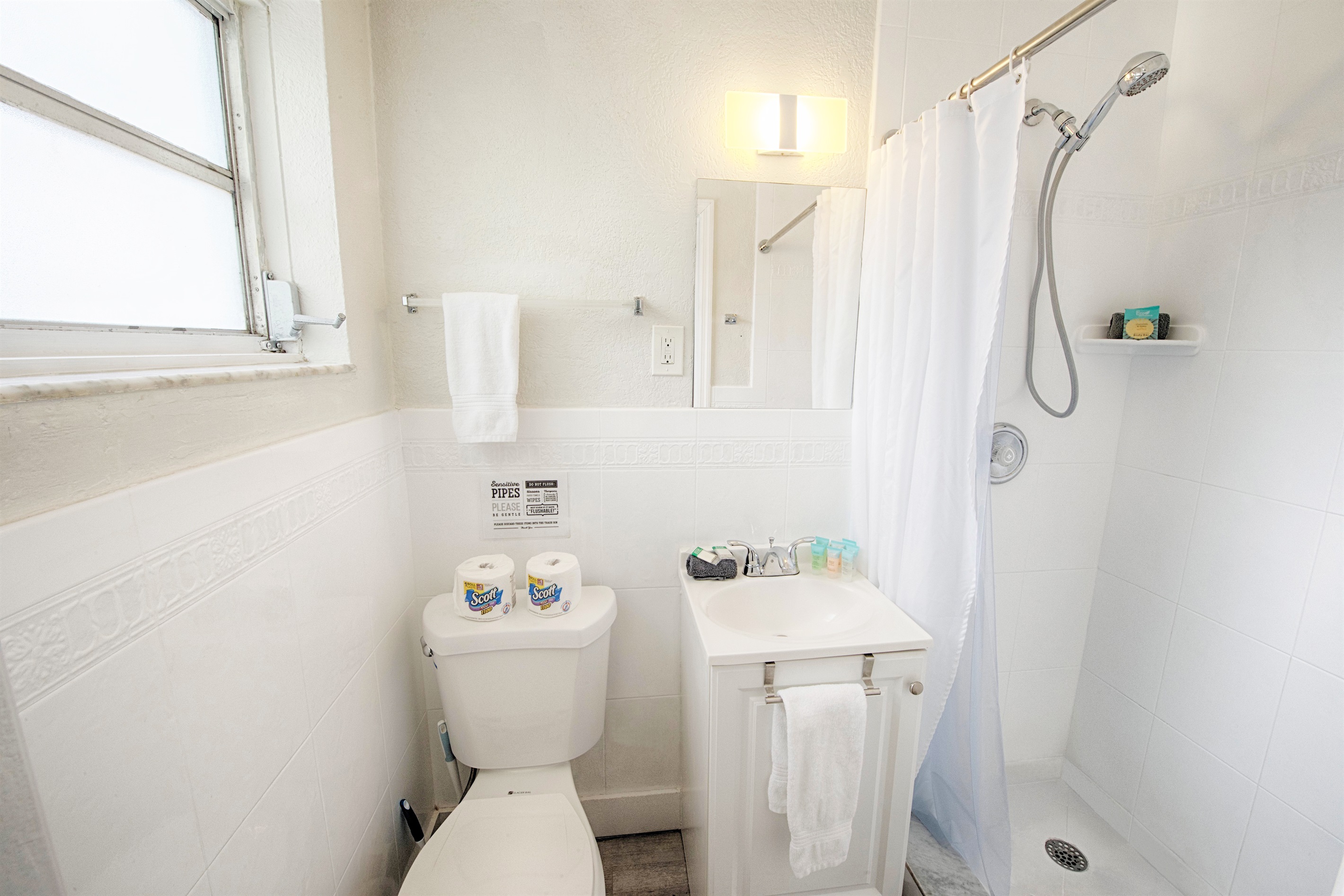 Bathroom view with shower stall