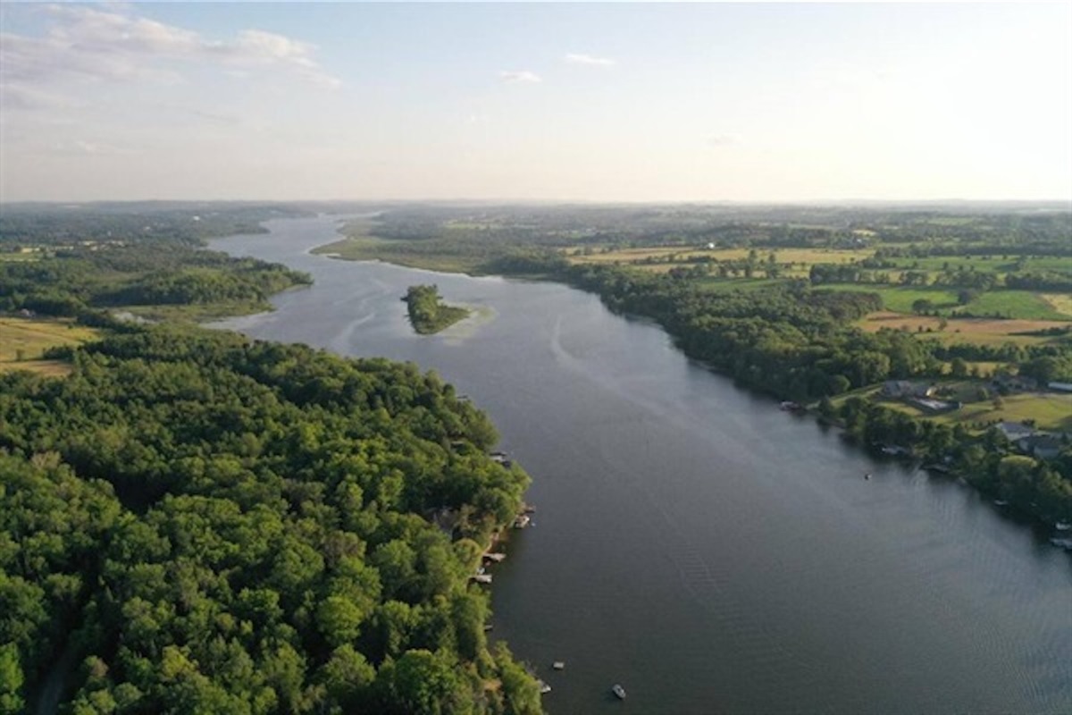 Aerial view of the surrounding waterfront landscape
