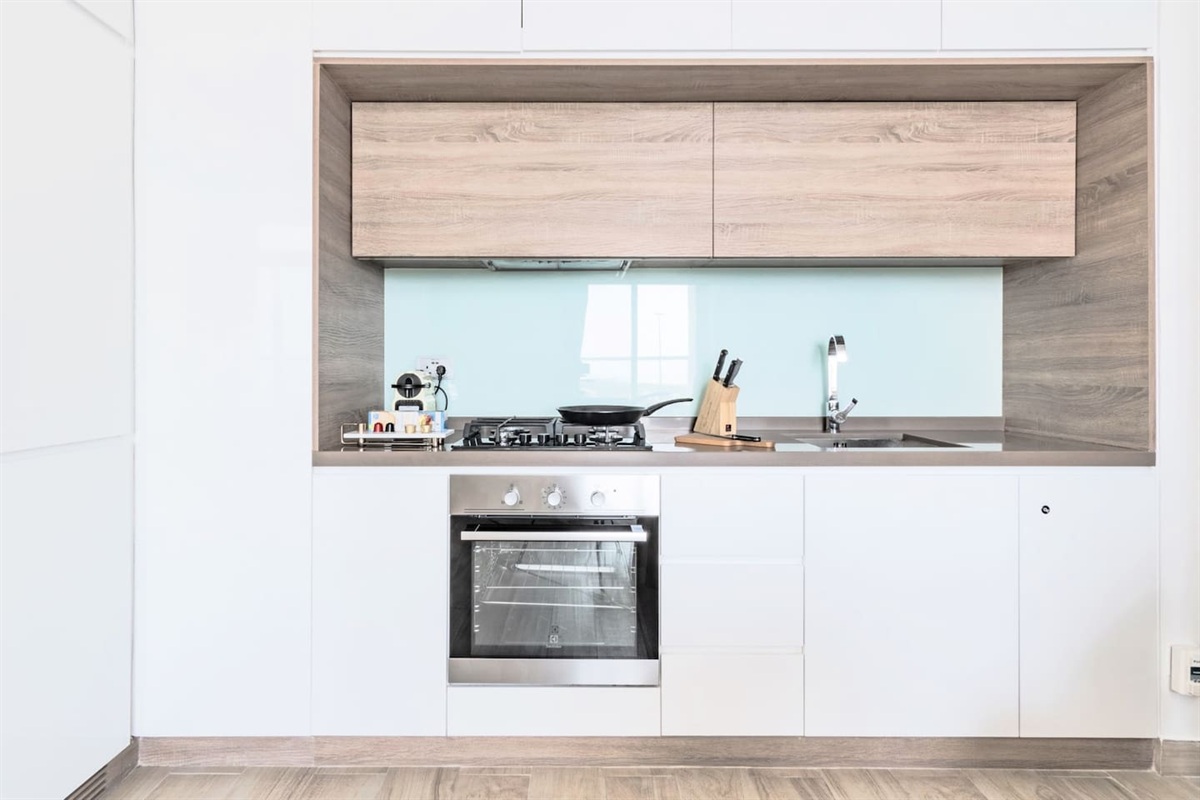 Modern kitchen with stove and oven