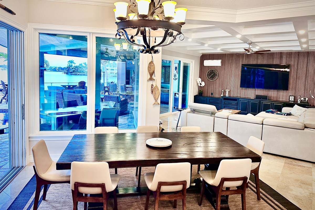 Dining table expands to easily seat 12 comfortably.