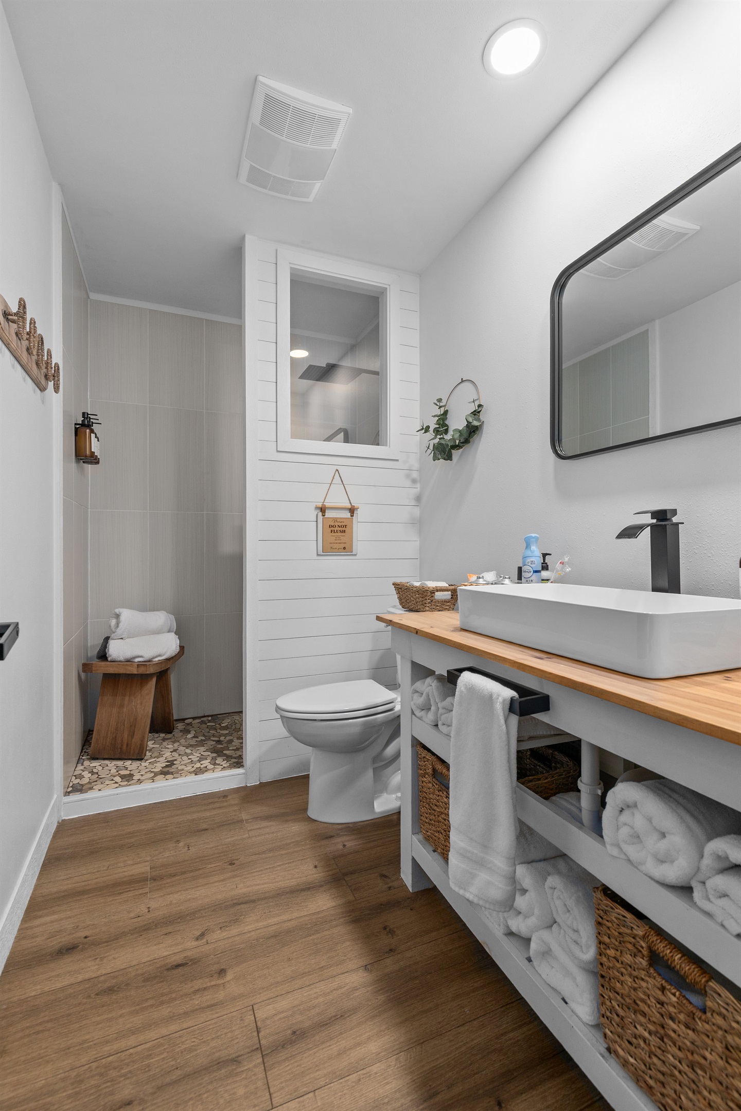 Enjoy the convenience of a modern walk-in shower after a day on the lake.