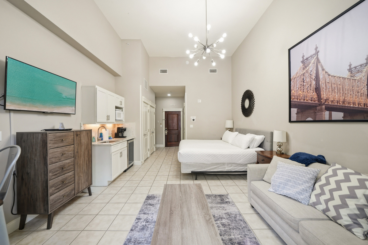 Large 500 sq ft open concept allows for plenty of space for up to four guests. When sleeping three or four guests simply pull out the queen-size sleeper.