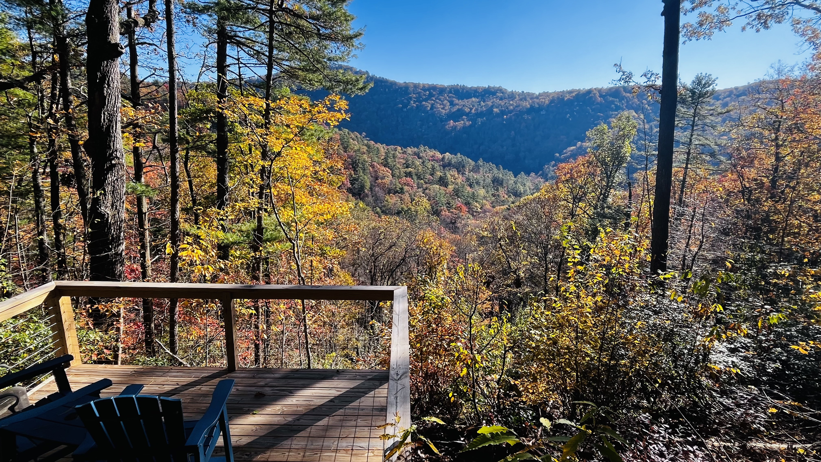 Hillside deck fall view.