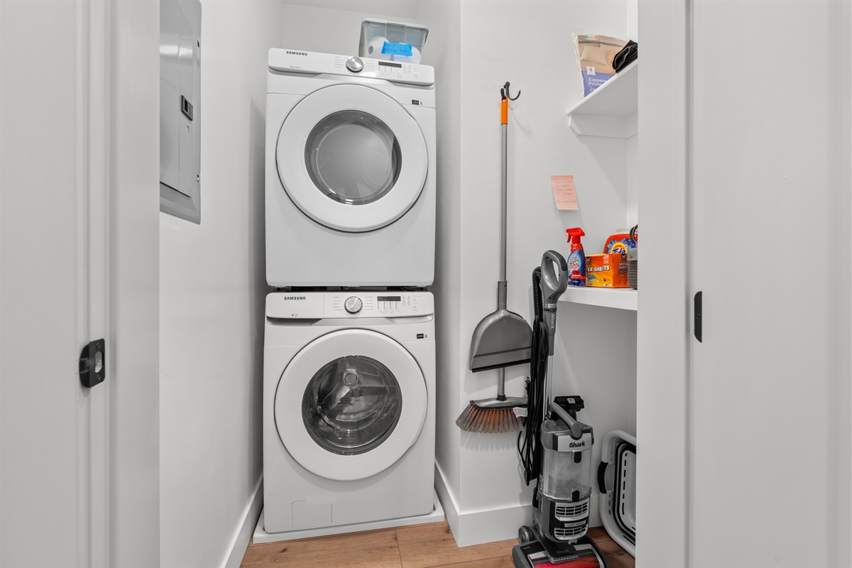 In-unit washer and dryer — ideal for ski gear and extended stays.