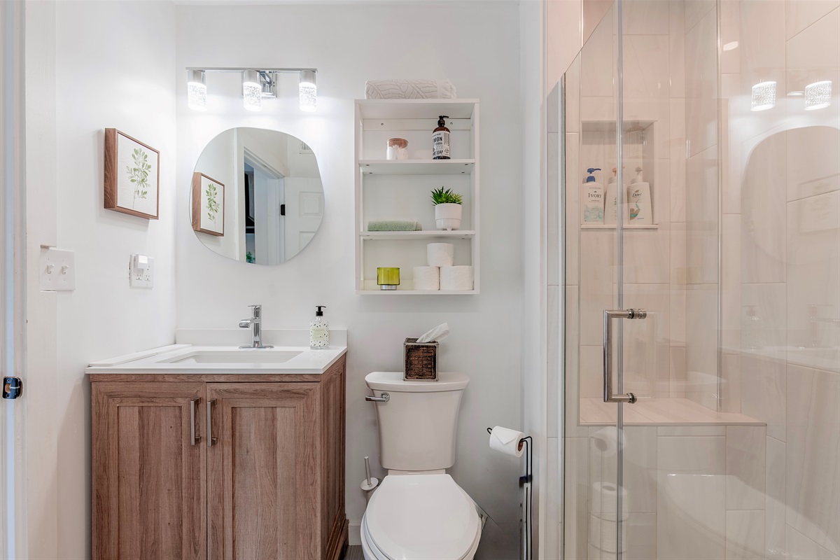 bathroom one with walk in shower