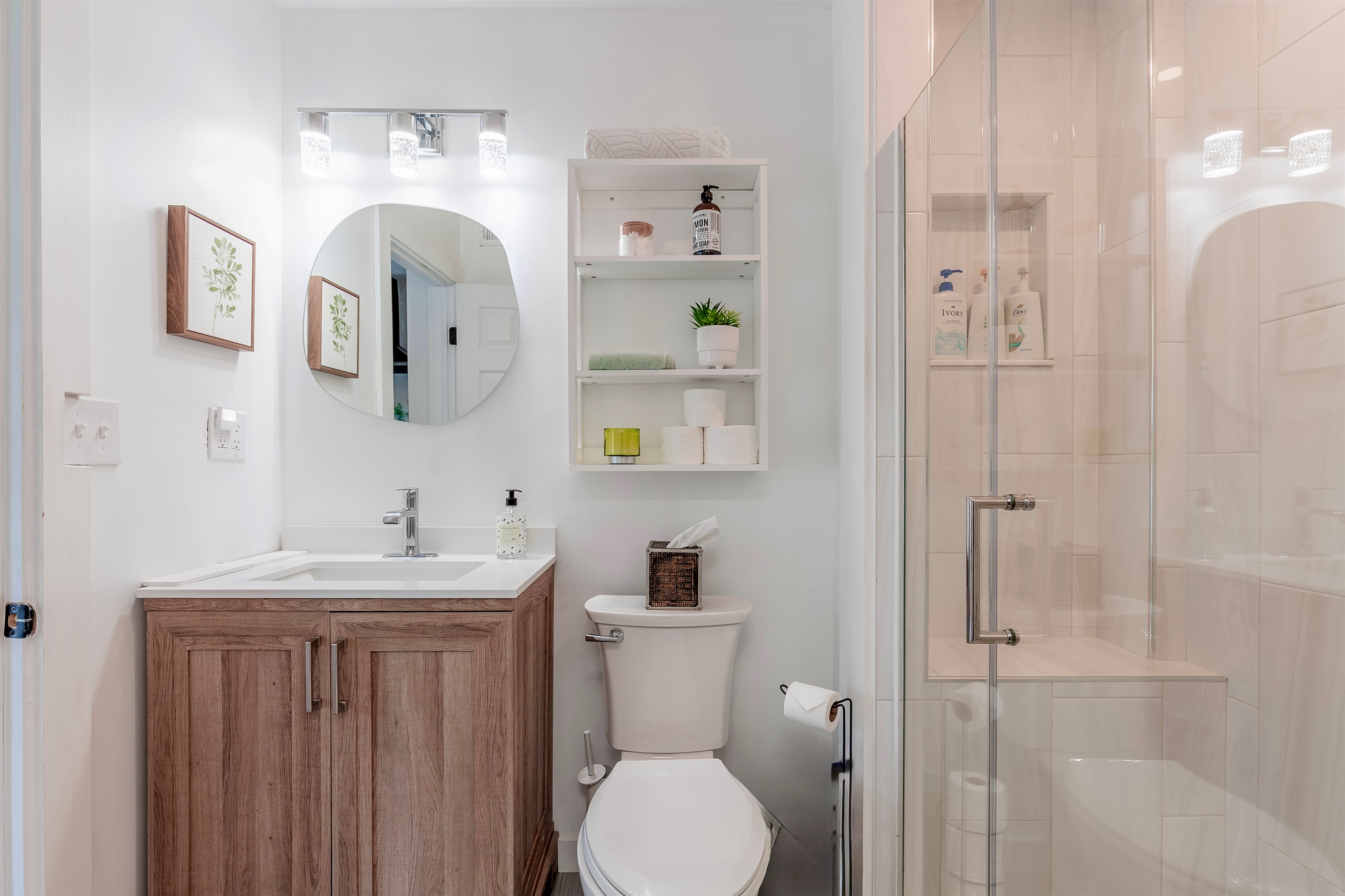 bathroom one with walk in shower