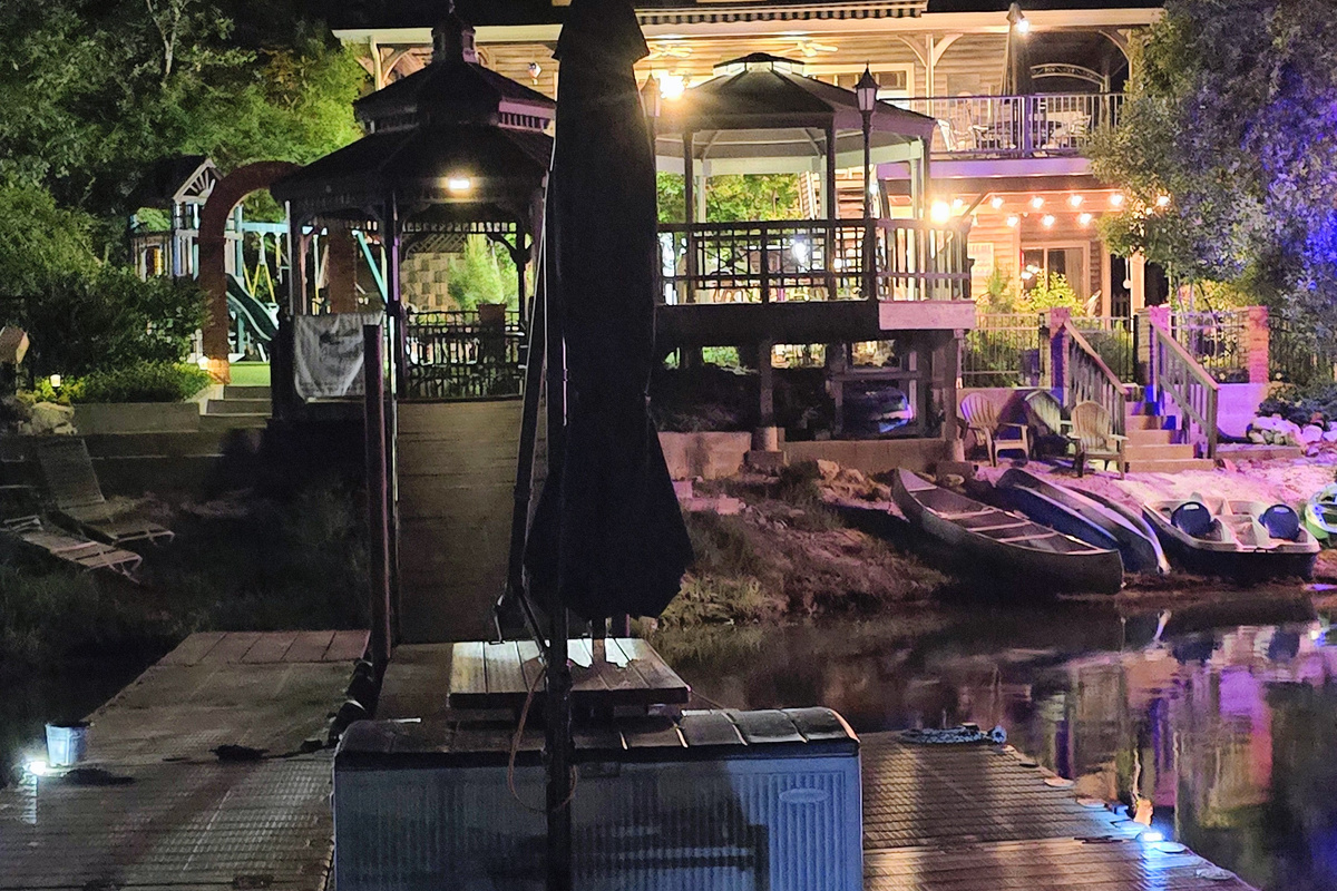 View at night from the dock