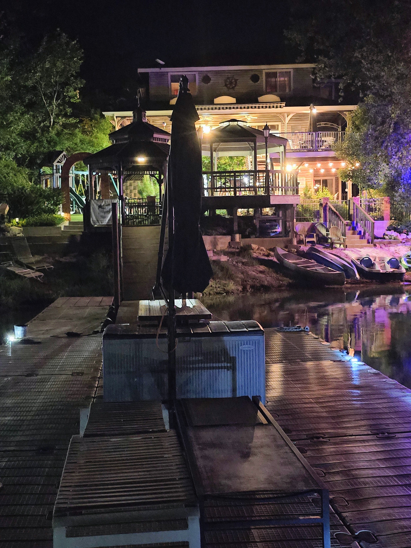 View at night from the dock