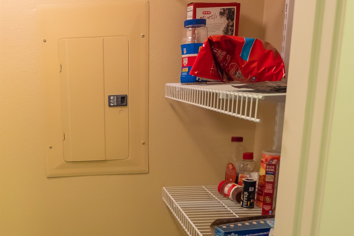 wire shelves provide ample storage in pantry