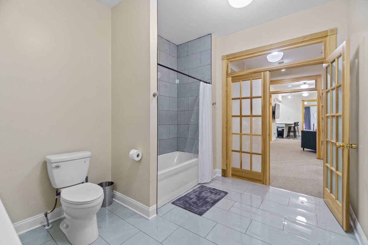 Bathroom toilet and tub.